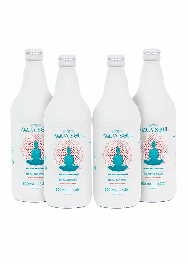 Combo com 4 Garrafas Aqua Soul 600ml - Água Alcoólica Sabor Sex on the Beach